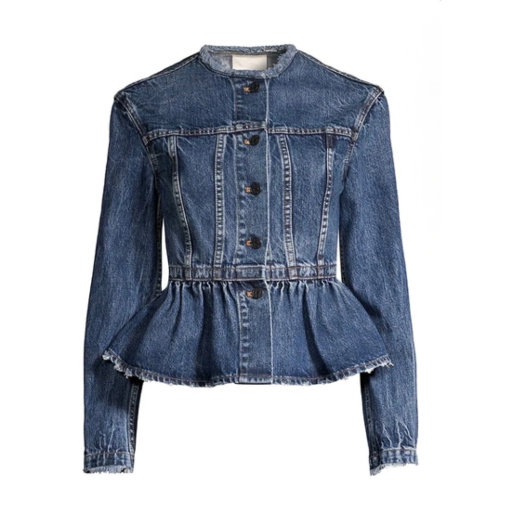 La Vie Rebecca Taylor Denim Peplum Jacket In Coralie Size XS
